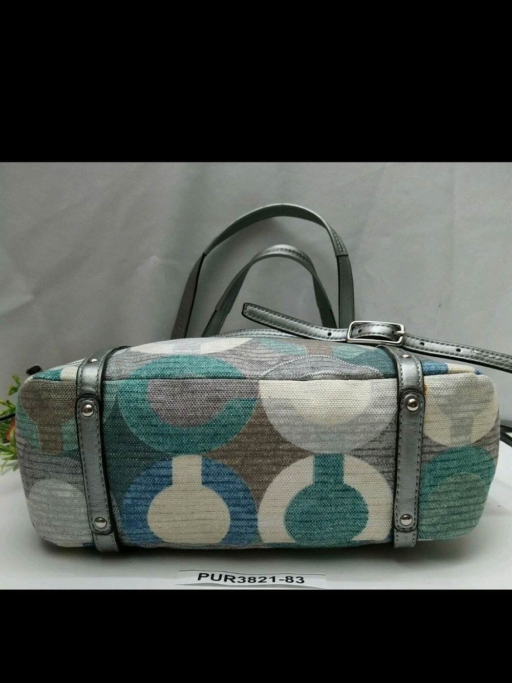 Coach Audrey Op Art Cinched Tote Multi Color Metallic W/Silver Leather Trim - Picture 8 of 16